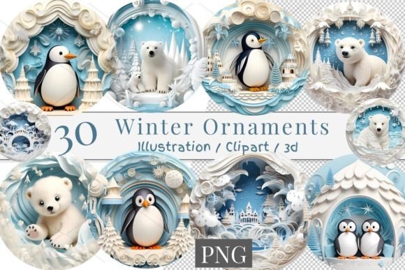 30 Winter Ornaments 3D: Magical Digital Assets