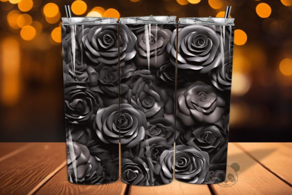 Black Rose 3D Seamless Pattern for Tumbler Wraps