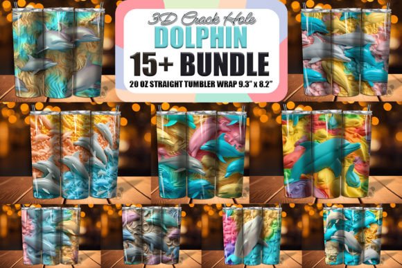Colorful 3D Dolphin Tumbler Wrap Bundle