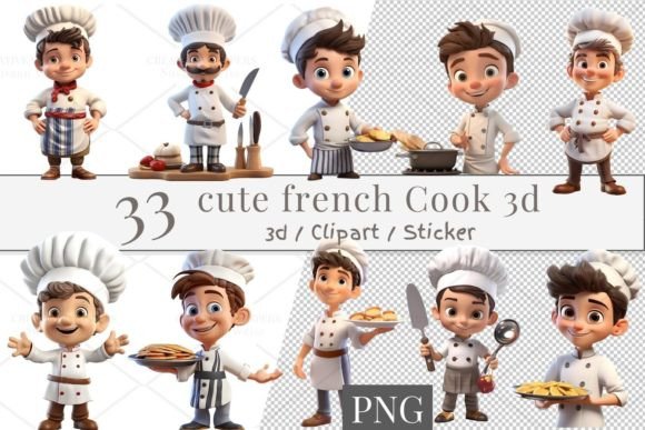 Elevating Culinary Branding with the 33 Cute Cook 3d Sticker and Digital Clipart Collection