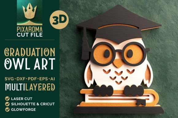 Graduation Owl 3D Layered SVG Cut File