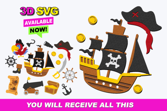 Pirate Silhouette 3D SVG Elements