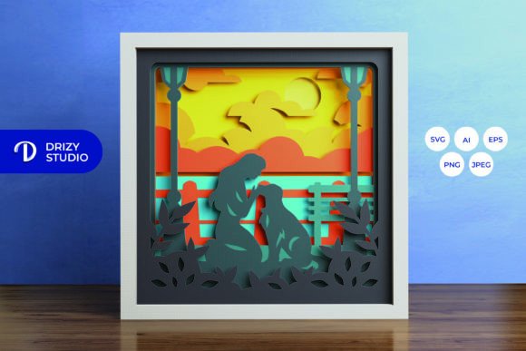 Woman and a Dog 3D Shadow Box SVG Guide